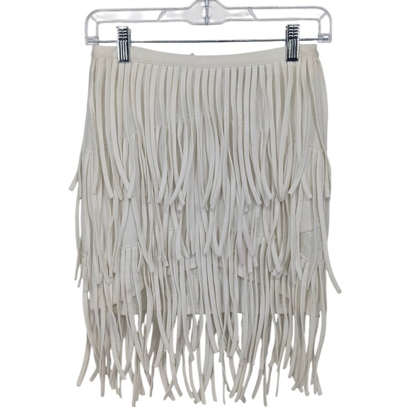 Western Fringe Skirt Women Small Ivory Boho Festival Mini Gold Label Pull On - Picture 1 of 7
